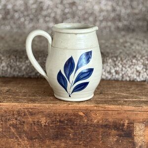Handcrafted Ceramic Mug with Blue Leaf Design